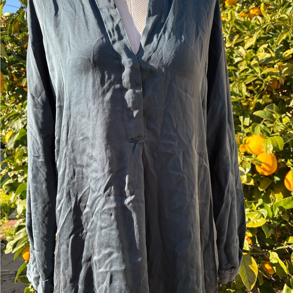 Vince Blue Relaxed Blouse with Mandarin Collar